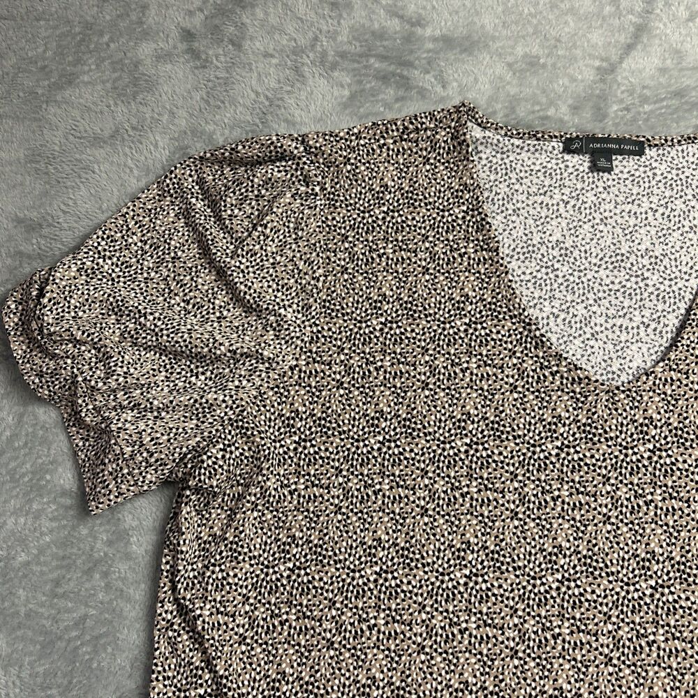 Adrianna Papell Womens Shirt Top Pullover Short Sleeve Blouse Sz. XL Brown - Picture 6 of 15